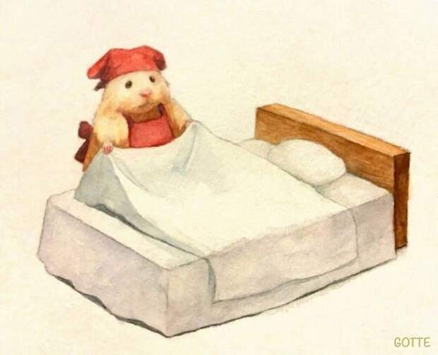 Акварельные рисунки хомяка, ведущего обычную человеческую жизнь