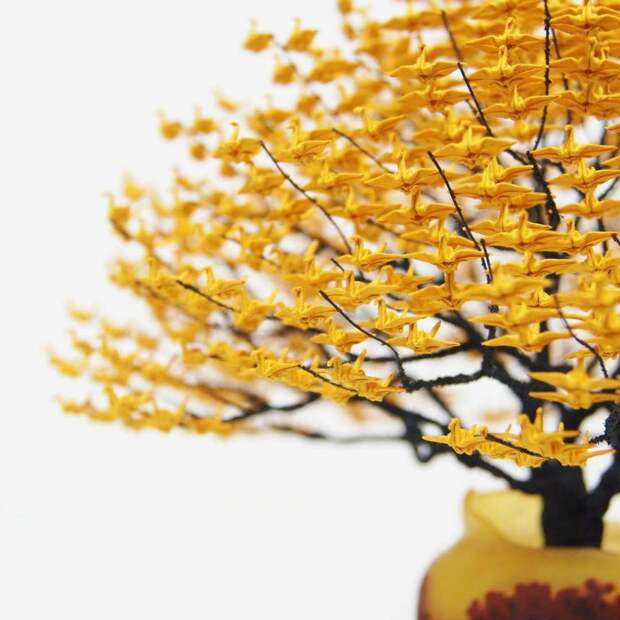 Невероятные деревья-бонсай с кронами из тысяч крошечных оригами журавлей бонсай, дерево, журавли, оригами, своими руками, сделай сам