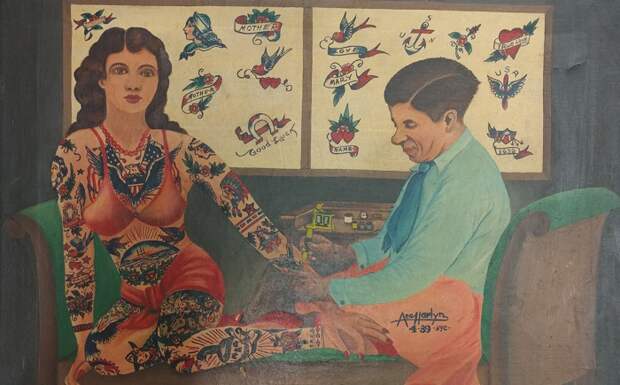 Чарльз Вагнер делает татуировку Милли Халл. Худ. Ace Harlyn, 1939 г.