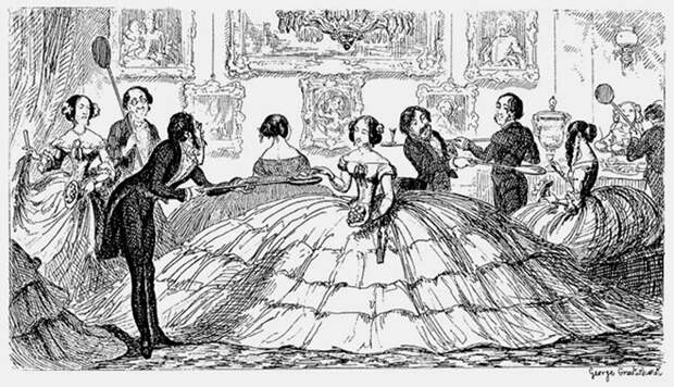 Кринолин. Карикатура Джорджа Крукшанка. 1850 год