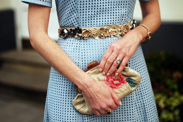 Blue embroidery anglaise 1950s style dress
