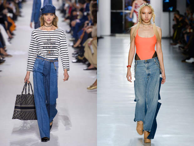 Модные комбинированные джинсы 2018