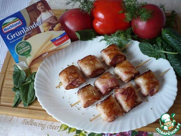 Закусочные шашлыки с сыром и беконом