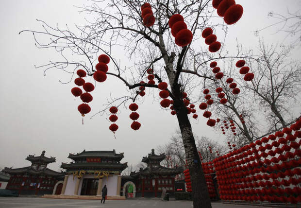 217616 a woman walks past red lantern decorations for the upcoming temple fai Подготовка к китайскому Новому году Дракона