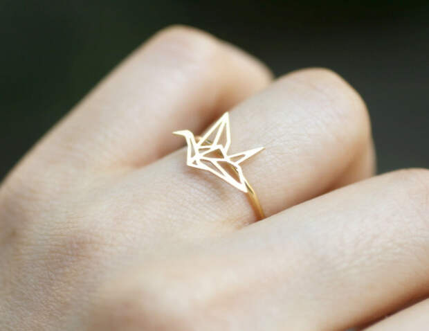 Кольцо в виде журавля оригами
