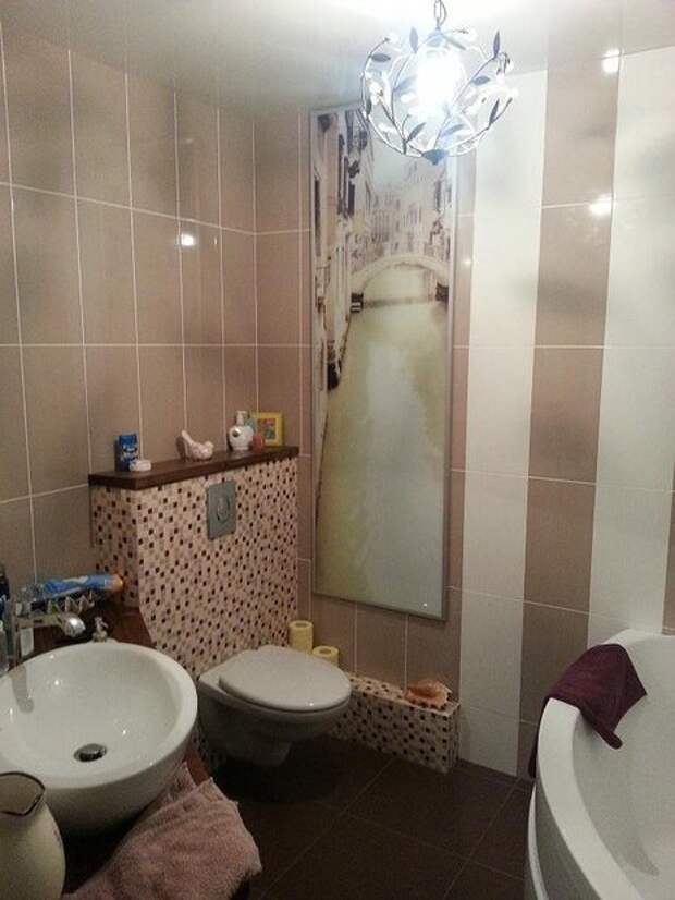 Ванная комната: деревянную столешницу сделали сами