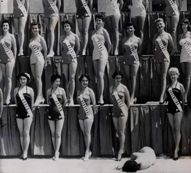 Мисс Новая Зеландия падает в обморок, Лонг Бич, конкурс Мисс Вселенная, 15 июля 1954 года.
