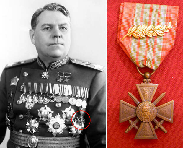 Слева: Маршал Советского Союза Александр Василевский. Справа: Военный крест (Франция). Министерство обороны РФ; Rama (CC BY-SA 2.0)