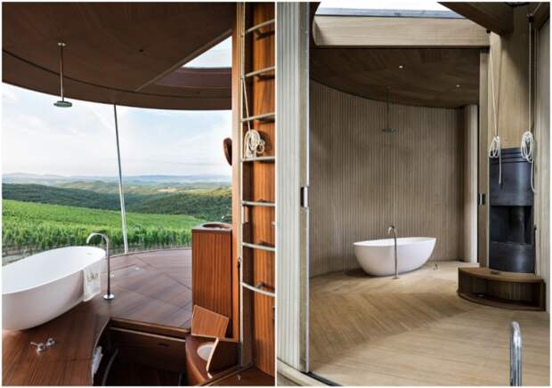 Ванну можно принимать и на открытом воздухе, стоит лишь привести в действие механизм, сворачивающий стены и перегородки (концепт Casa Ojala').