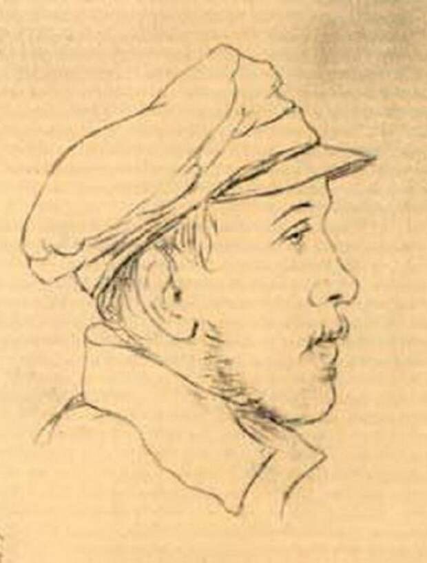 Д. Пален. Портрет М. Ю. Лермонтова в военной фуражке, 1840