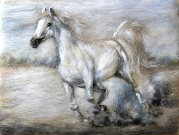 Картины из шерсти: лошади 0
