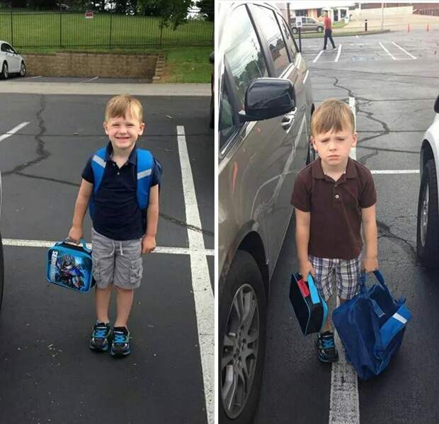 18 смешных фото детей до и после их первого дня в школе