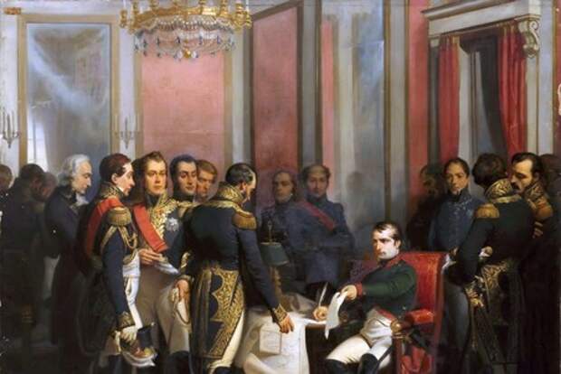 Наполеон подписывет отречение во дворце Фонтенбло