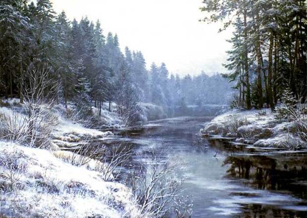 Зимняя река. Автор: Сергей Басов.