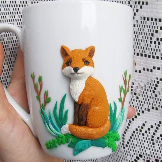 Чашка с лисичкой из полимерной глины