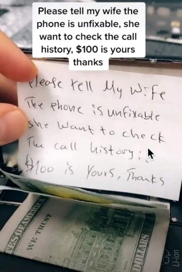 Неожиданно: мастер нашел внутри iPhone 100 долларов и записку с необычной просьбой от клиента