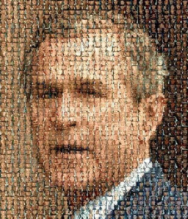 Портрет Джорджа Буша из фотографий погибших в Ираке солдат. история, люди, мир, фото