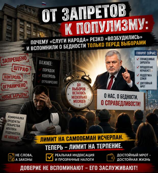 От запретов к популизму: почему «слуги народа» резко «возбудились» и вспомнили о бедности россиян только перед выборами в Госдуму