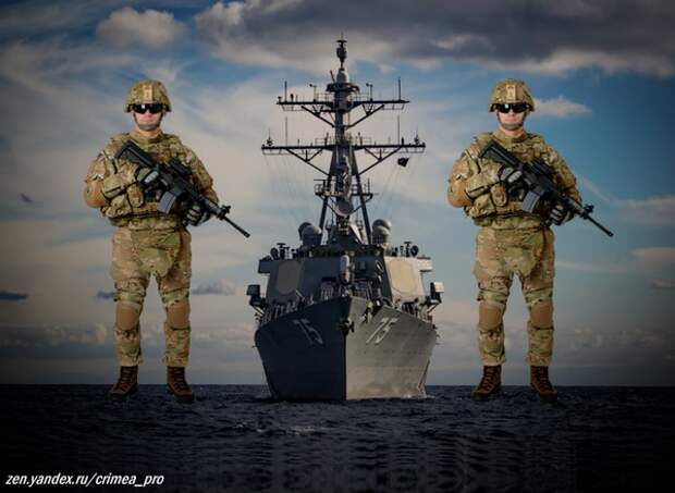 Эсминец "Дональд Кук" с военнослужащими США (фото коллаж)