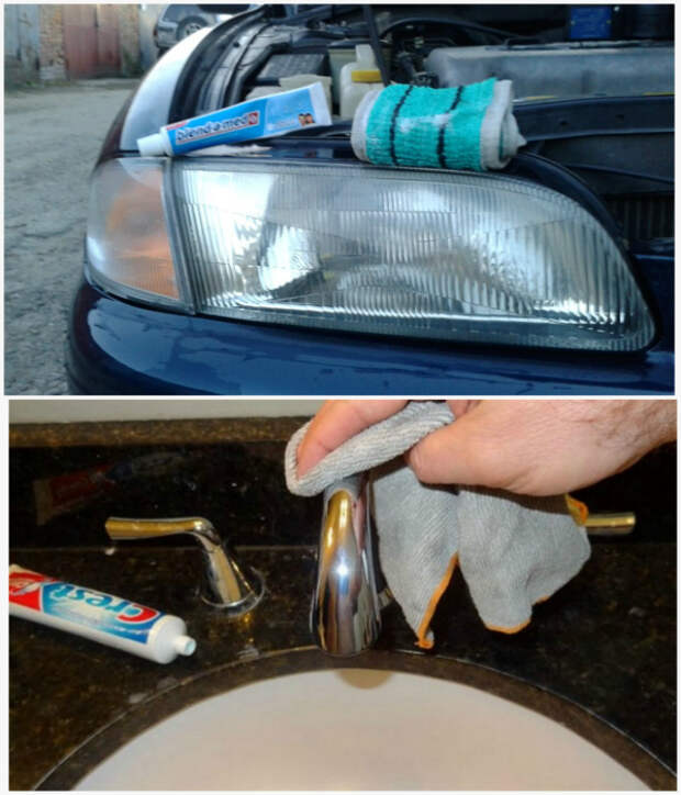 Зубная паста для полировки фар и хромированных поверхностей.