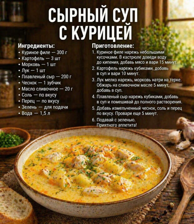 Кулинария>СЫРНЫЙ СУП С КУРИЦЕЙ!