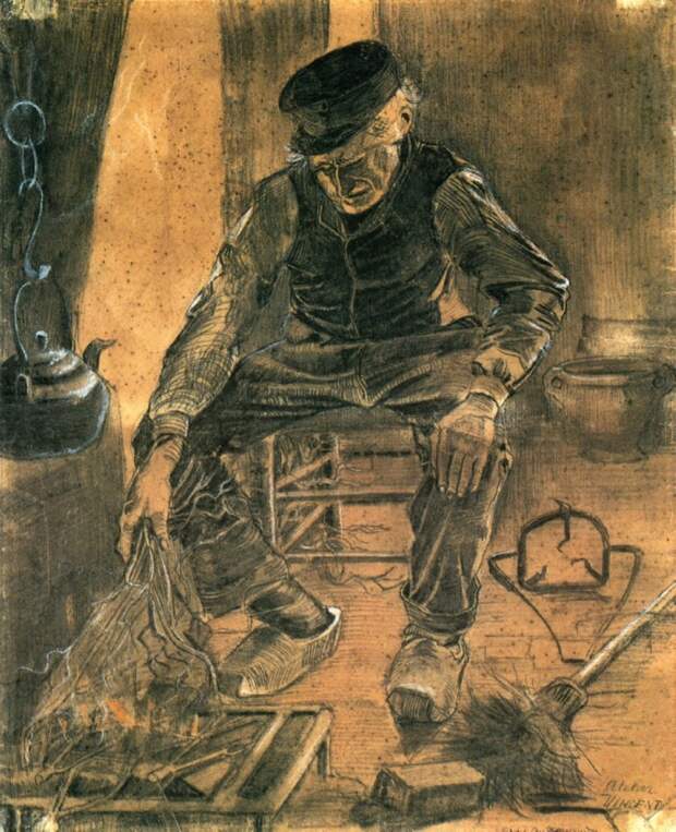 Старик, смахивающий мокрый рис в очаг - Ван Гог