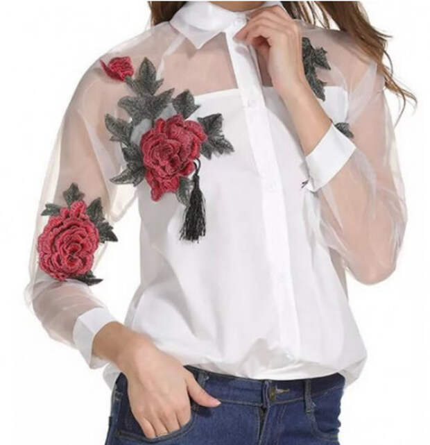 Женственное кружево: 37 идей декора для блузок и рубашек...