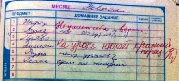 Весёлые записи в школьных тетрадках и дневниках дневник, записи