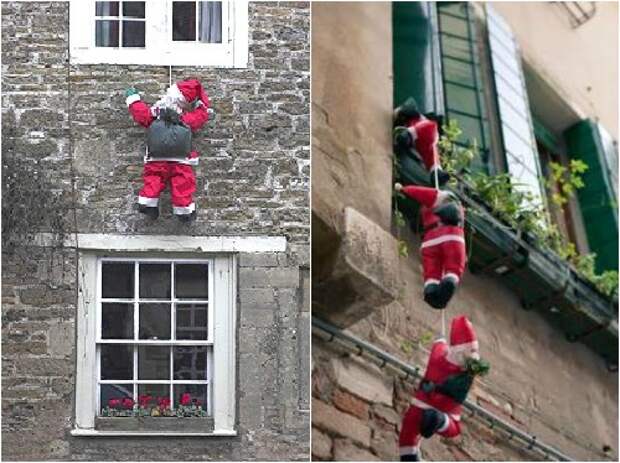Санта Клаус залезающий на балкон - новогодний декор