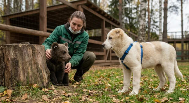 Спасённый медвежонок Дынька из Осетии обрёл в Подмосковье друга Арбузика