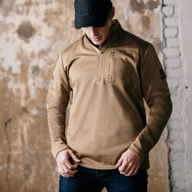 Grunt Style Men's Half Zip Waffle Top in Coyote color