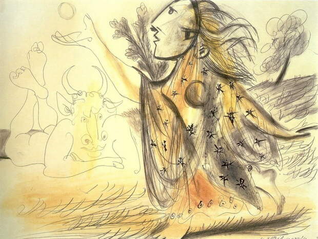 Пабло Пикассо. Композиция (Минотавр и женщина). 1936 год