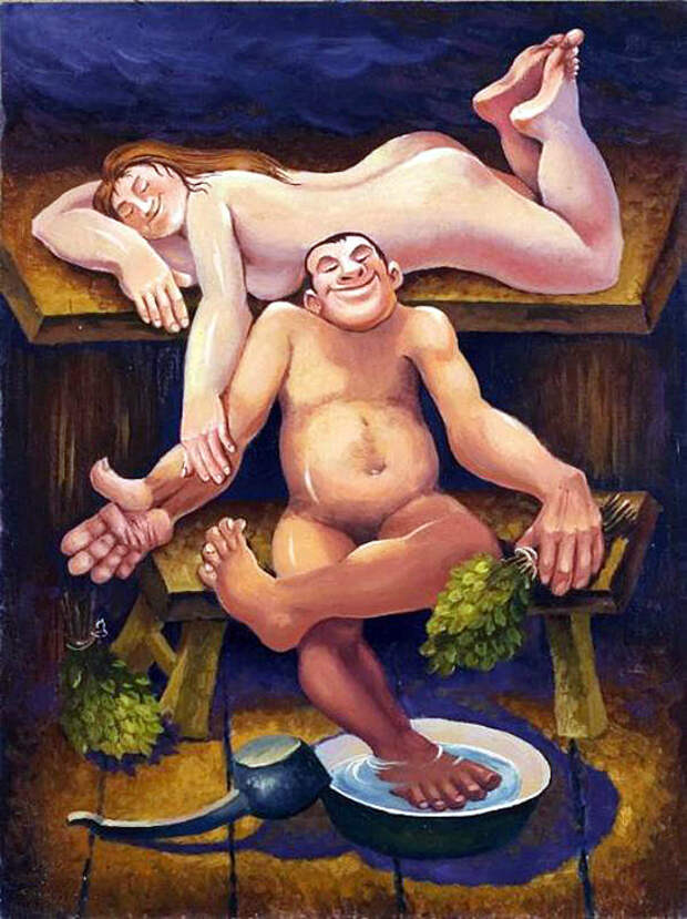 супруги в бане
