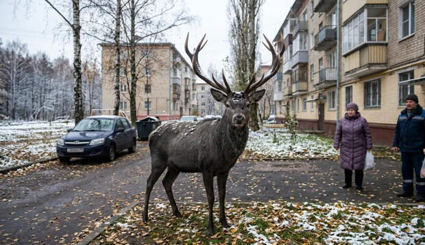 По Раменскому целый день бегал огромный лесной олень