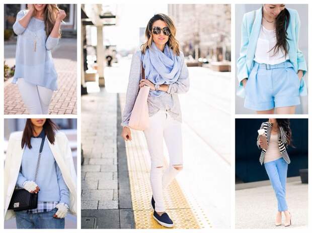 Сочетание белого и голубого в женской одежде