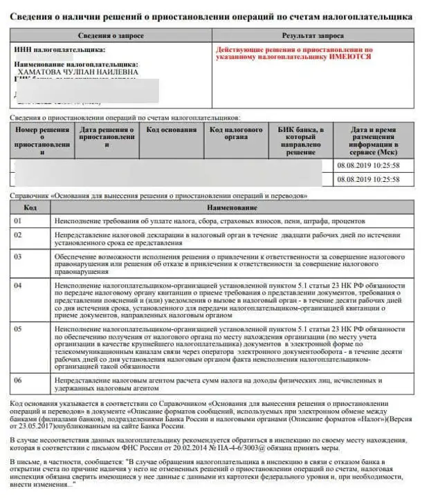 Счет Хаматовой был заблокирован еще в 2018 году за неуплату налогов
