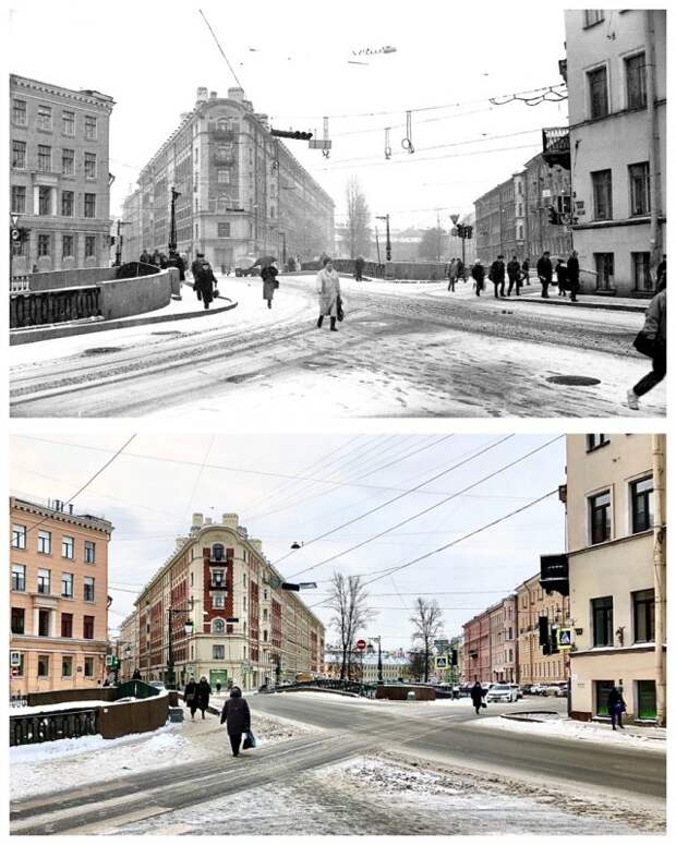 Демидов мост через канал Грибоедова.1991 и 2021 год.