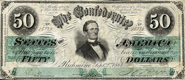 50 долларов Конфедеративных Штатов с портретом  Джефферсона Дэвиса
