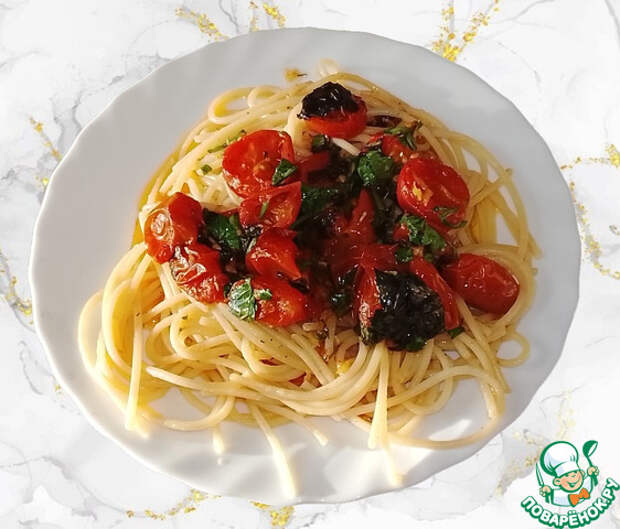 Спагетти с помидорами Черри по-средиземноморски