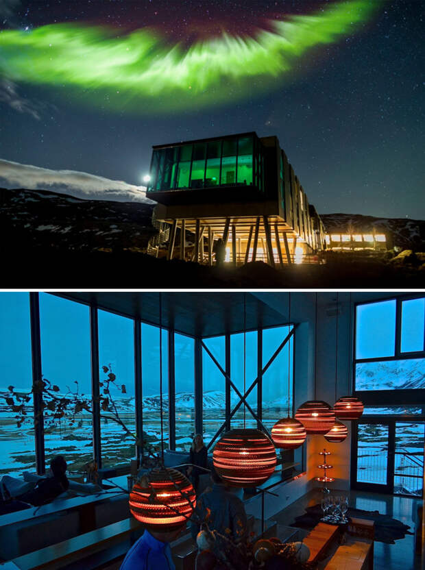 Бар с видом на северное сияние, отель Ion, Исландия  мир, подборка, ресторан