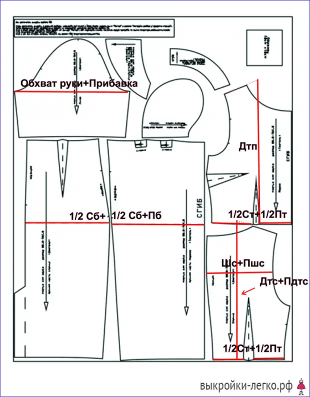Как уменьшить выкройку на 2 размера схема