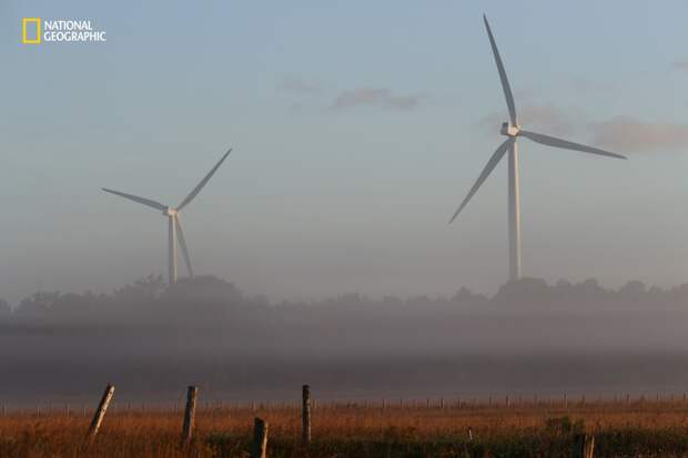 Early this morning we were on our way for hiking at the Bruce Peninsula National Park. The sun was rising, it was misty, eerie and we did not see very far away when suddenly these wind turbines appeared out of the mist. It was quite spectacular.