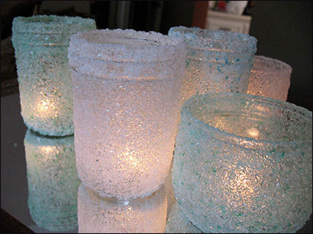 Новорічний свічник із скляної банки і морської солі