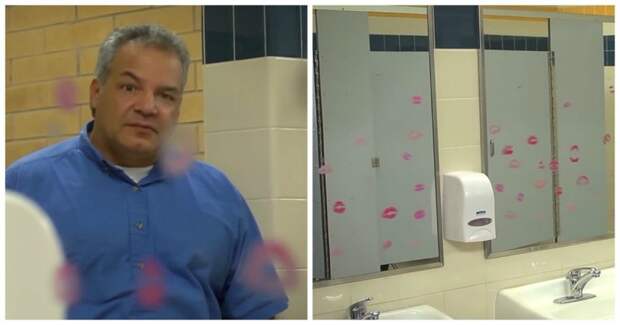 Уборщик нашёл отличный способ сохранить зеркала школьного туалета чистыми видео, помада, прикол, уборка, школа, юмор