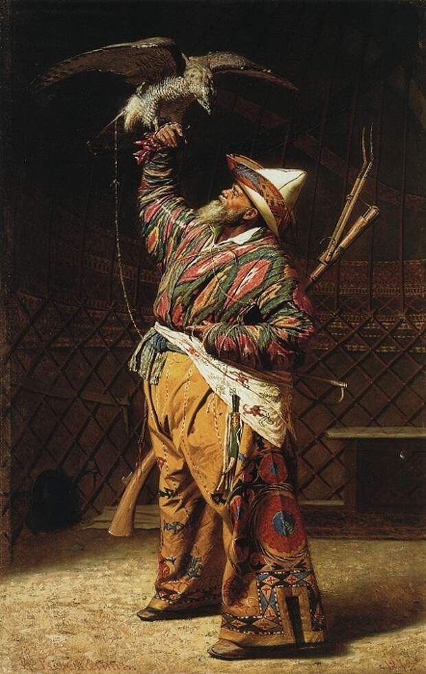 Богатый киргизский охотник с соколом. (1871). Государственная Третьяковская галерея. Автор: Василий Верещагин.