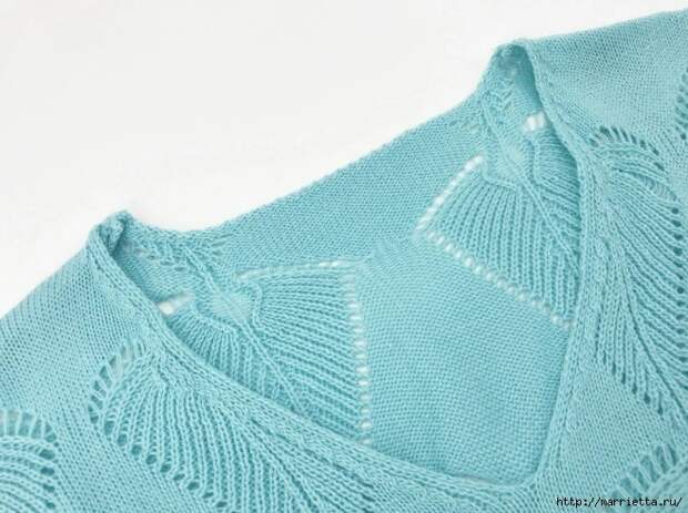Пуловер спицами ажурным узором «Листик» - модный тренд сезона (7) (658x492, 242Kb)