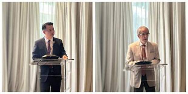 Mr. Mukui Rui, Secretary of Baoting County Party Committee, Hainan, China; Mr.Yves-Jean Bignon, Deputy Mayor of Vichy, France