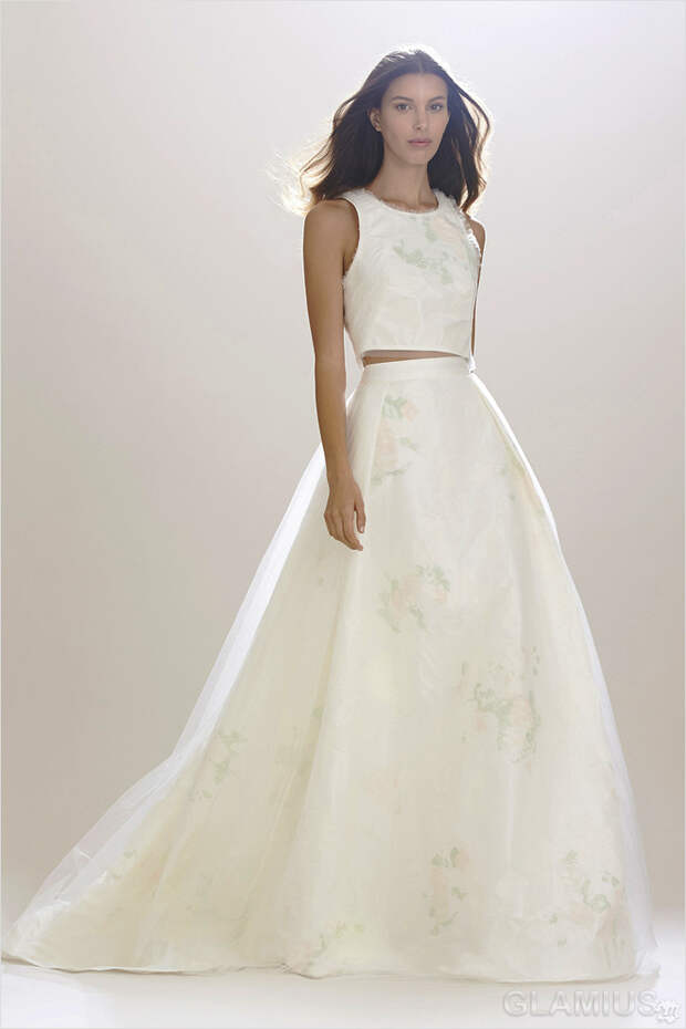 Свадебное платье, состоящее из топа и юбки, с цветочным принтом