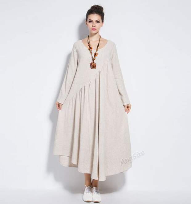 Anysize vogue linen&cotton maxi dress long dress plus by AnySize: 