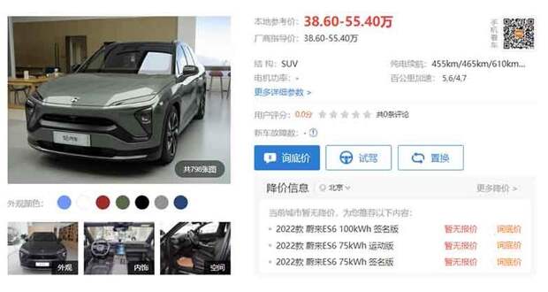 Цена на новый электромобиль NIO ES6 2022